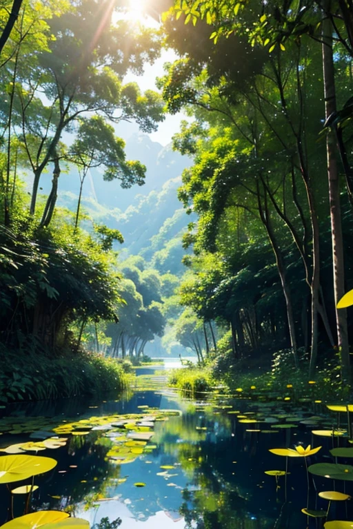 Lush forests
Sunlit pathways
Clear blue skies
Blooming lotuses
Tranquil lakes
Shady groves
Warm breeze
Birds singing