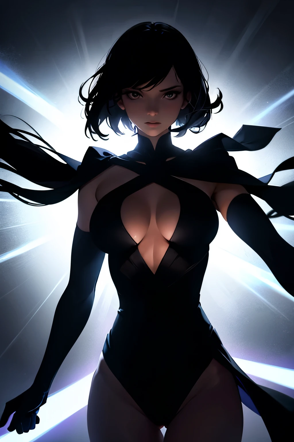 silhouette of a woman, image with strong, detailed light, points of light, perfect body silhouette.