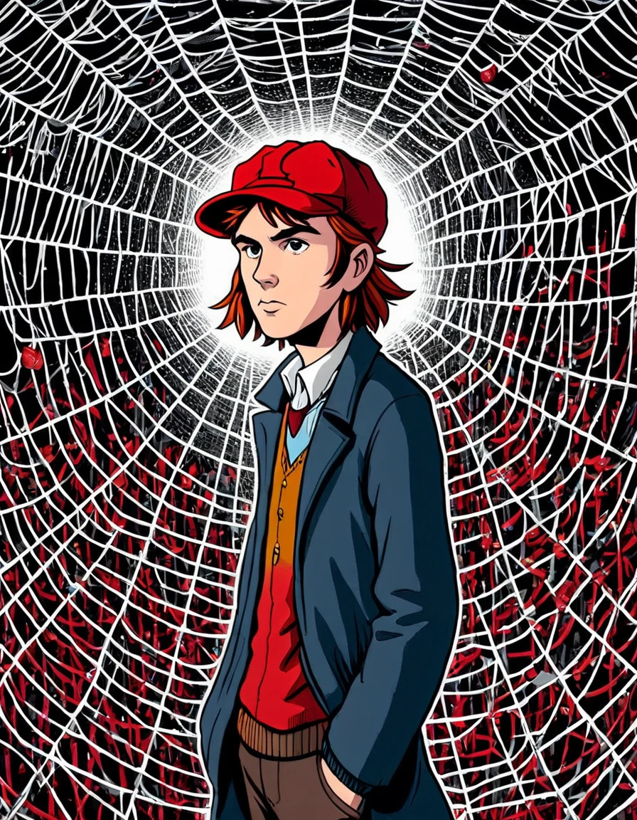 "I'm the most terrific liar you ever saw in your life."

Image Prompt: Create an image that depicts the protagonist, Holden Caulfield, surrounded by a web of lies and deceptions, showcasing his complex and troubled nature.