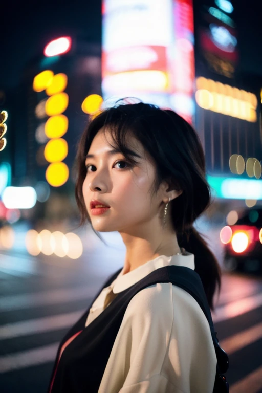 (Cinematic Aesthetic:1.4) Photo of a beautiful korean fashion model bokeh city night