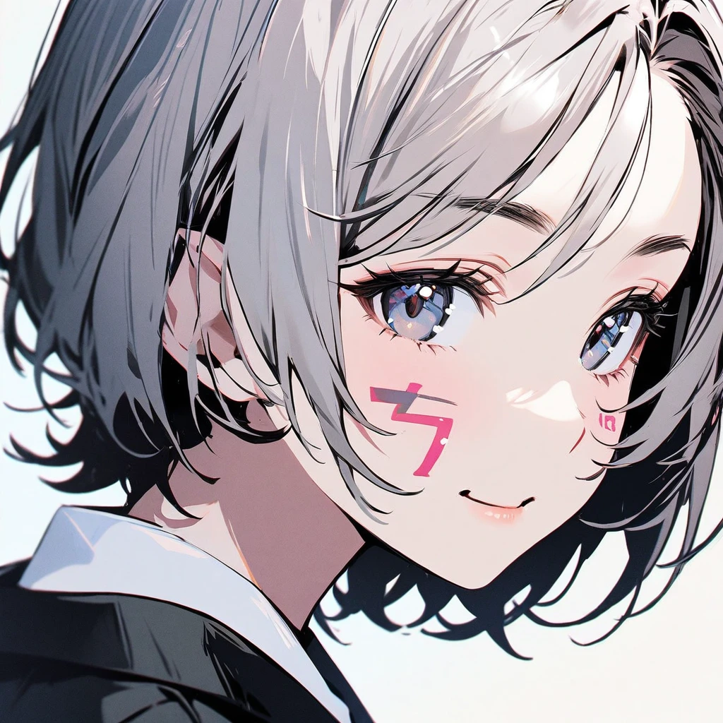one girls portrait,cool and beauty,("7" on the Cheek),The numbers that appear on the cheeks,wearing black suit,short hair