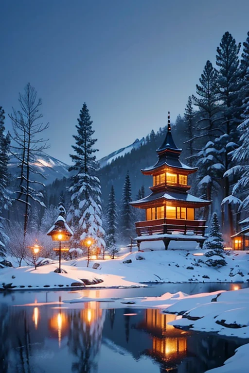 Snow-covered landscapes
Silent serenity
Frosted trees
Warm lanterns
Stillness and reflection
Icicles
Peaceful snowfall
Monastery in snow