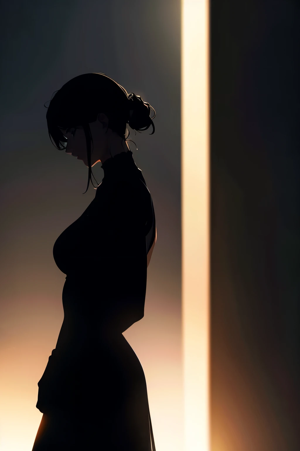 A woman's silhouette against a bright light source, highly detailed, points of light, perfect body silhouette, dramatic shadow, photorealistic, 8k, HDR, physically-based rendering, masterpiece, dramatic lighting, chiaroscuro, cinematic, elegant, mysterious
