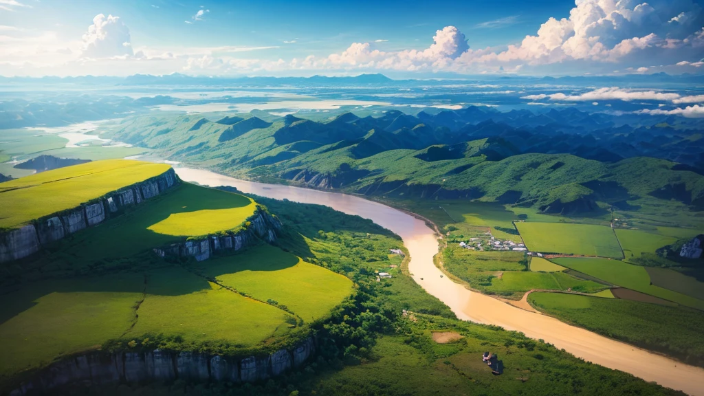 Beautiful scenery of Cambodian countryside seen from above, Photo-realistic, High definition, 8K