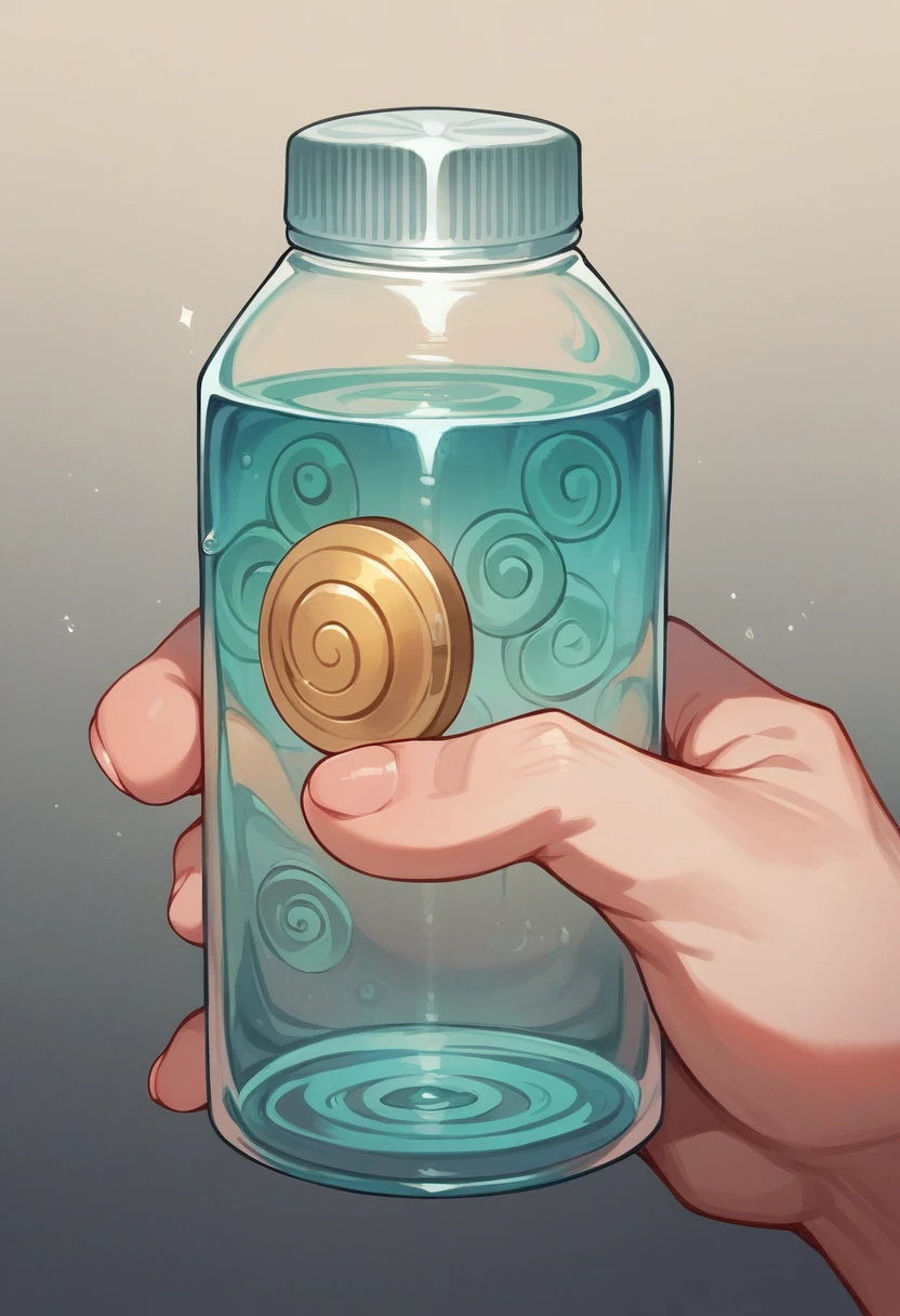 high detail, transparent PET bottle, from the top in a gradient with a spiral disintegration effect creating a thread