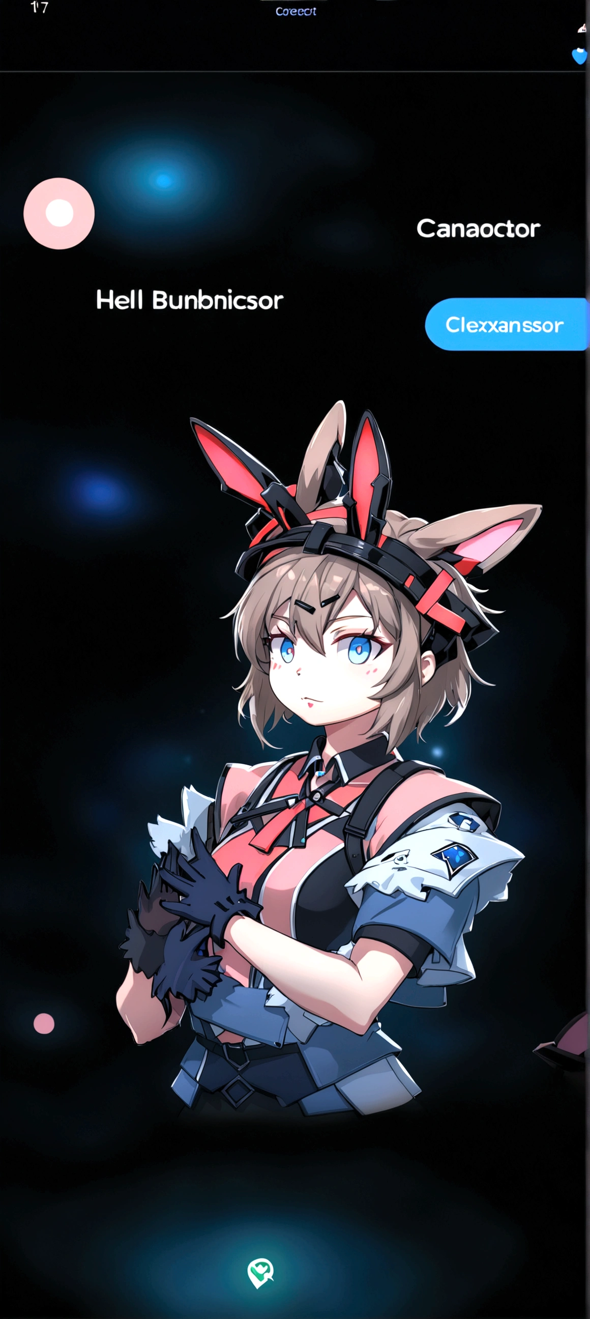 Female gender, hell bunnies concept, It would have ears and two huge horns with winter clothing similar to Russian and Canadian clothing, Its style is similar to cyberpunk and gothic but with more originality 