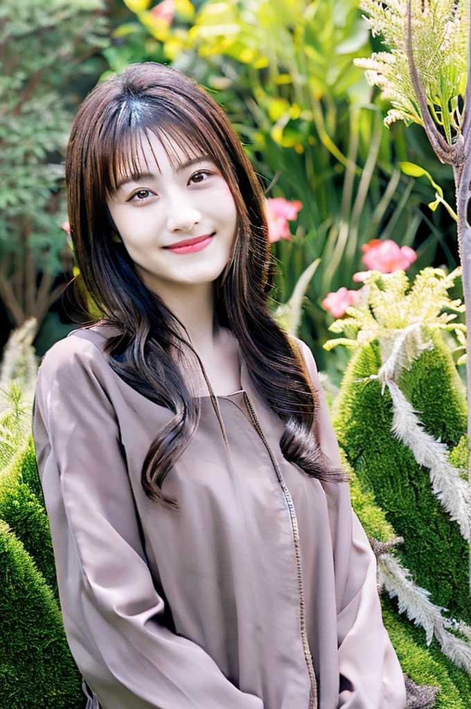 Minami Hamabe,(highest quality,16k,High resolution:1.2),Dark brown long hair,Girls in their 20s,Very detailed,One Girl,A beautiful 26 year old woman,(Minami Hamabe:1.3),(smile),garden,(high quality,ultra detailed,best quality,masterpice,4k,taken by nikon d750:1.0)