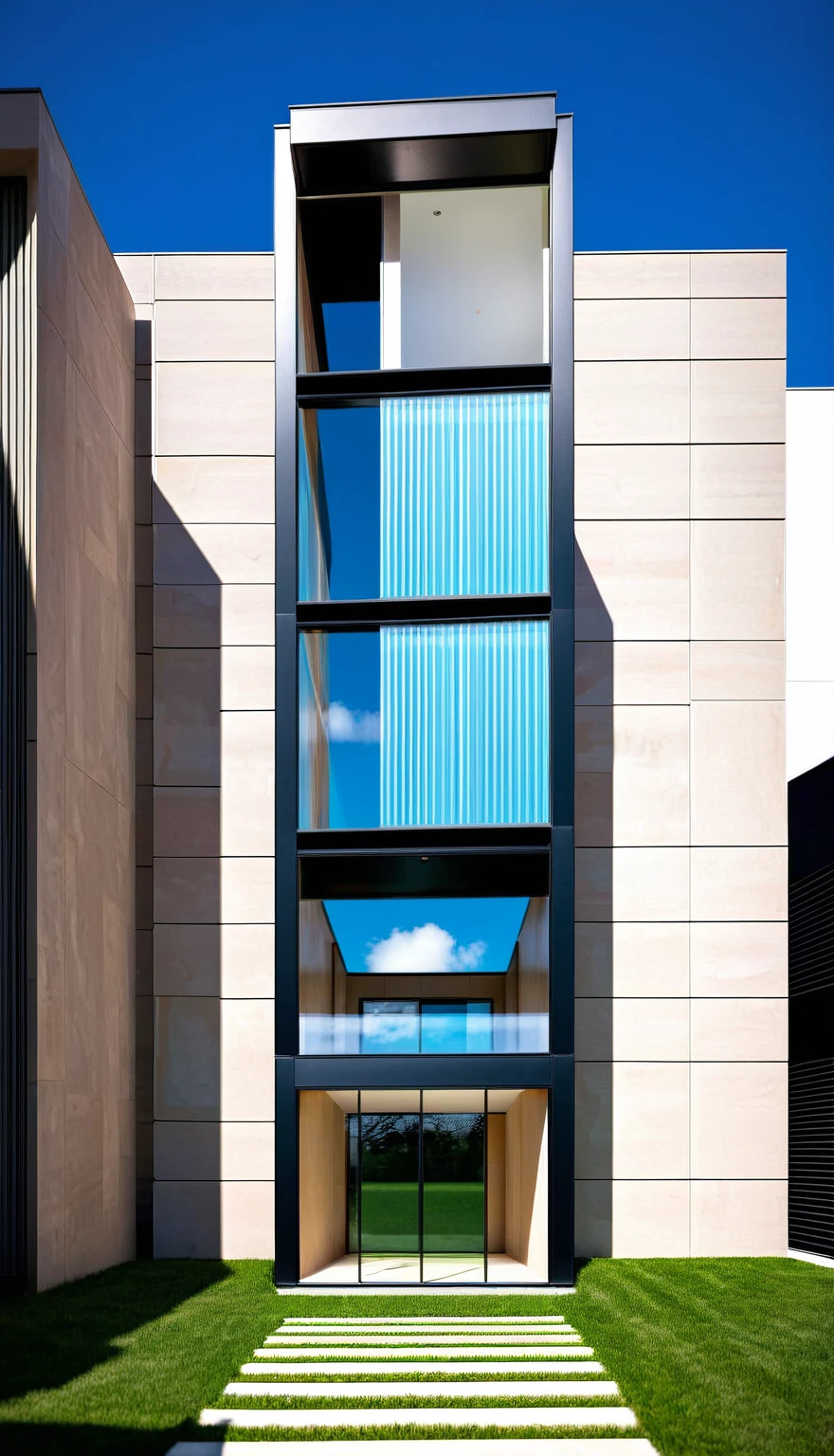RRaw photo,Masterpiece, high quality, best quality, authentic, super detail, exterior, outdoors, house style modern on the street, glass windows, sky, cloud, (daylight:1.1)