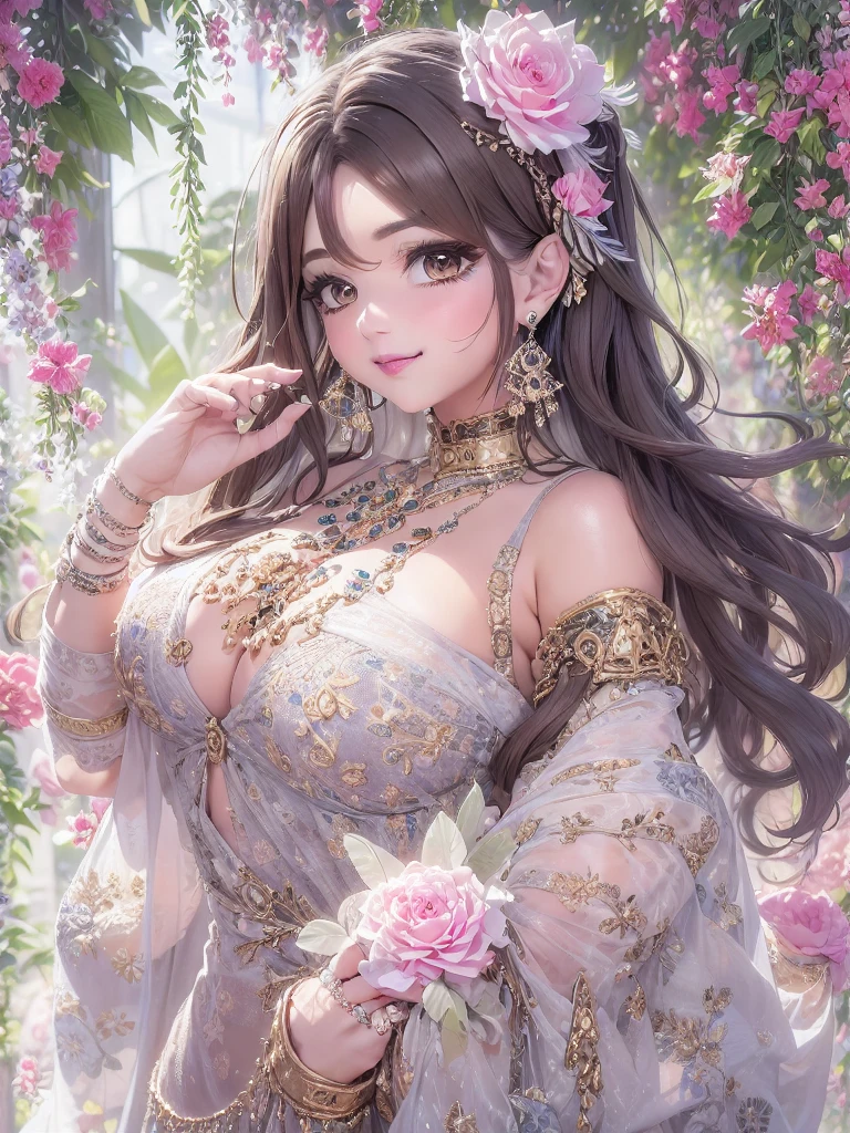 50 year old mature woman, Looking at the audience, Attractive breasts,Sensual curves、bubble、Full Body Shot,Nightgown, Cute Smile, Thick lips, plump唇, blush, Looking at the audience, Provocative expression, 美しいHairstyle, Cleavage, plump、Curvy Hips、Attractive face、Mischievous face、Sexy Lingerie、An inviting gaze、Expressing emotions、colored feather, money属装飾品, particle, Light, (masterpiece, Highest quality, Highest quality, Official Art, beautifully、beautiful:1.2), (1 Girl:1.3), Very detailed,(Fractal Art:1.1),(colorful:1.1)(flowerズ:1.3),Most detailed, (Dynamic pose), (Shiny skin), (Many colors :1.4), ,(Earrings:1.4), (feather:1.4),masterpiece, 30~40 years, Mr..々Hairstyle,moneyのヘッドバンド,Tulle covers the chest,Perfect balance, Detailed details of the garment,marble,cinematicLighting, Film Grain, contrast of Light and dark,High detail,(((Gorgeous Accessories))))、Openwork decoration,(((See-through dress)))、(((Anatomically correct body))) ,1 Girl, (High resolution), (8K), (Very detailed), Perfect Face, Beautiful Eyesと顔, (((Highest quality))), (Very detailed), Detailed face and eyes, Beautiful Eyes,(((Sexy pose,Beautiful Eyes、Transparent double eyelids、(((Super gorgeous background)))、Bright Eyes,money,diamond,gem,Body Chain,Luxury Accessories,beautifully、beautiful,flower、(((Super gorgeous background)))、Bright Eyes