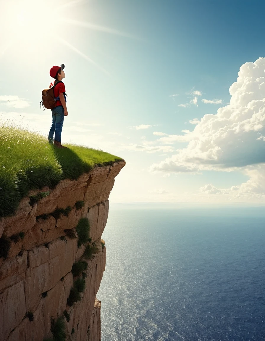 "I'd just be the catcher in the rye and all."
Image Prompt: Create a dreamlike scene of Holden standing on the edge of a cliff, reaching out to save children who are about to fall, symbolizing his desire to protect innocence.