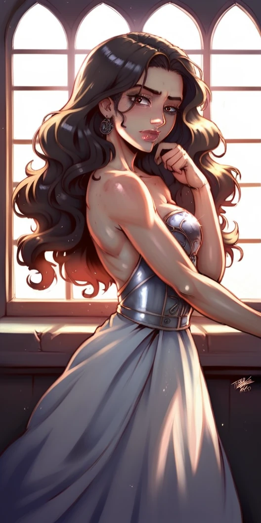 a beautiful girl in deep depression as sunlight no longer reflects, hellish apocalyptic landscape, dramatic moody lighting, cinematic, dark fantasy, dramatic shadows, cinematic composition, dramatic mood, atmospheric, realistic, highly detailed, photorealistic, award winning digital art, concept art, by Artgerm and Greg Rutkowski, 8K, HDR