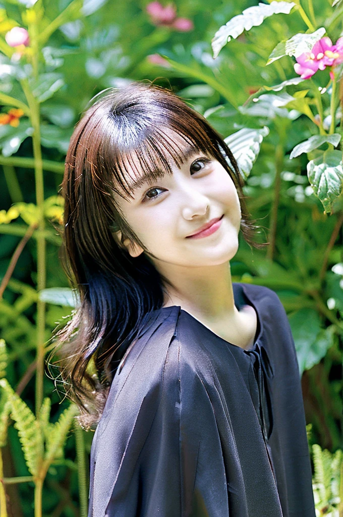 Minami Hamabe,(highest quality,16k,High resolution:1.2),Dark brown long hair,Girls in their 20s,Very detailed,One Girl,A beautiful 26 year old woman,(Minami Hamabe:1.3),(smile),garden,(high quality,ultra detailed,best quality,masterpice,4k,taken by nikon d750:1.0)