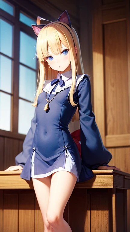 (masutepiece, DELICATE DETAILS, 8K:1.2), (studio lights, Best Shadow, painting-like, 1girl in, Solo, NSFW, (nude), (Crying), (Petite), amazing quality, very aesthetic, Best Quality(masutepiece, Best Quality:1.2), Blonde_hair, long_hair, Blue_Eyes, shairband, Mini_diadems, hair_Bow, Bangs, Black_shairband, Small_breasts, white_Bow, very_long_hair, white_gloves, Detached_sleeves, Flat_Chest, Detached_Collar, full_Body, bow ribbon,