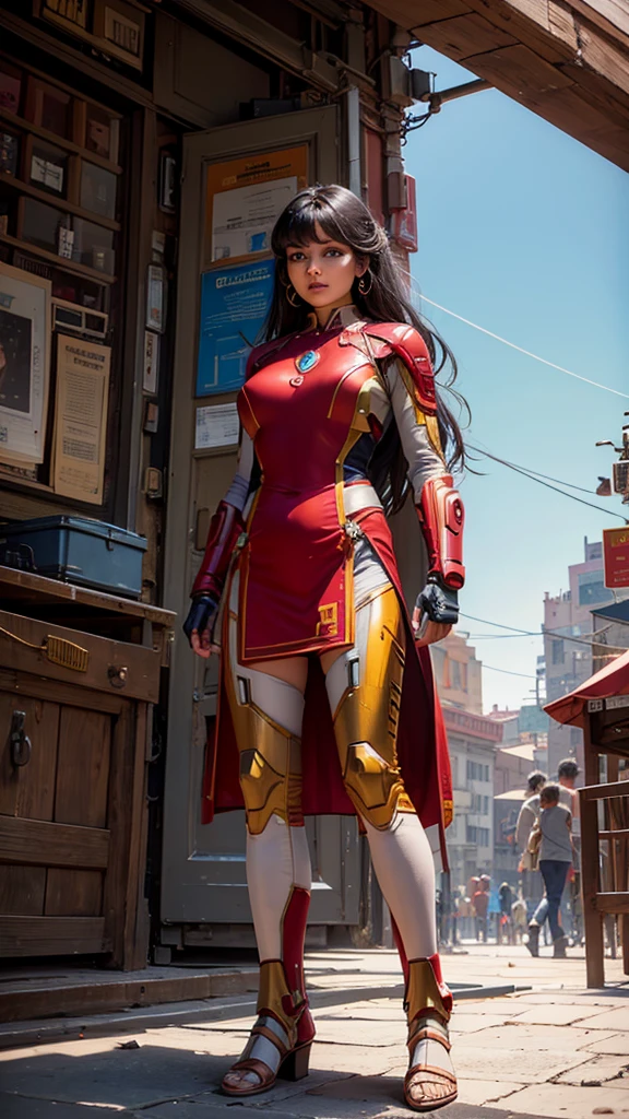 a beautiful indian girl,wearing iron man mech,full body image,16k resolution,realistic