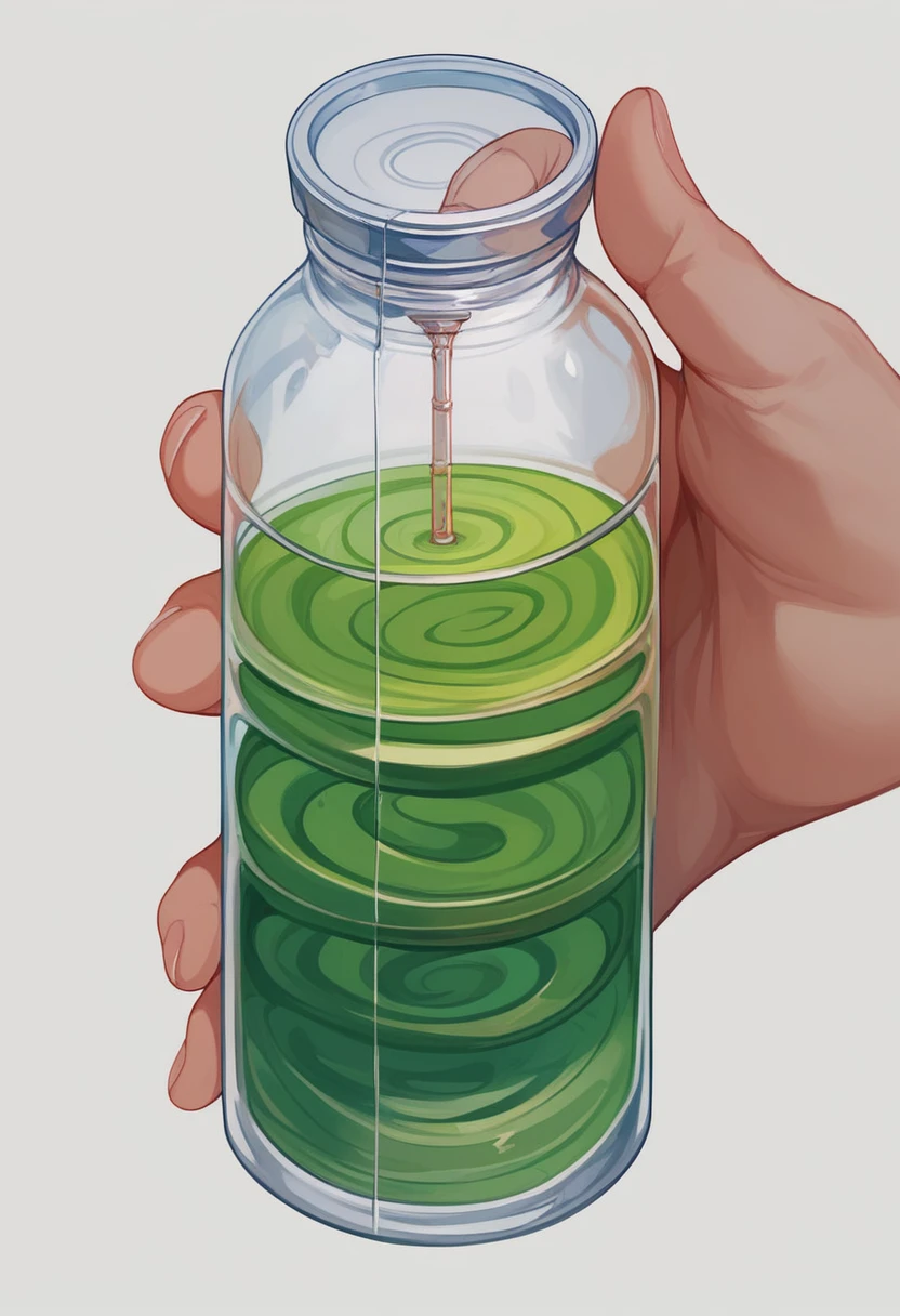 high detail, transparent PET bottle from the top in a gradient transforming in a spiral shape disintegration effect creating a thread, render 3d, 8k