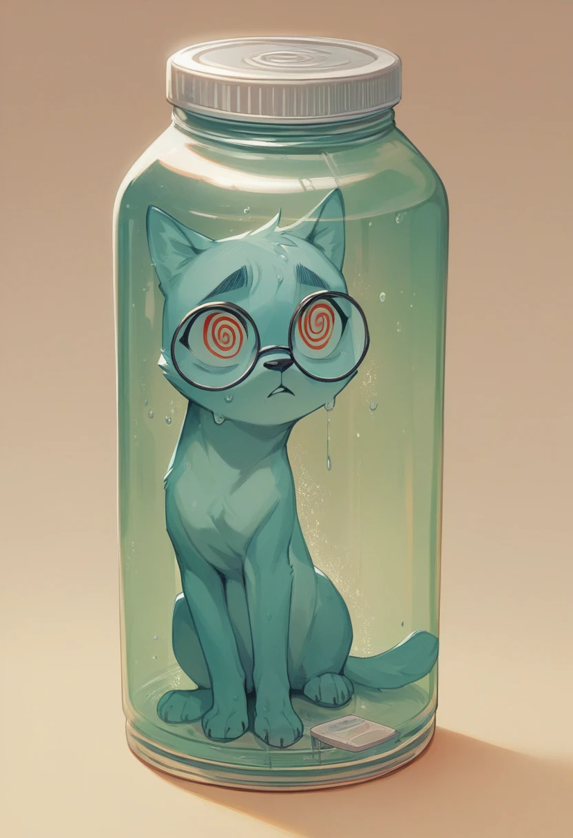 On top of it lies a square frame with glasses and little boy wearing pink cat ears, close-up of blue object with lots of bubbles, blisters, bubbles, soap bubble head, soap bubbles, transparent slime, blue transparent jelly, realistic jelly splash, [bubbles, bubbling skin, glass bubble helmet, ice fish shape, transparent liquid, barrel eye, bubble head, transparent jellyfish, jellyfish gelatin, squinting eyes, hyperrealistic style, 8K clarity --auto --s2