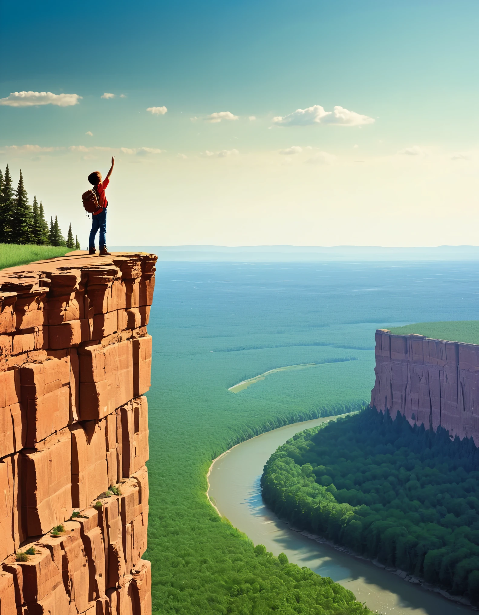 "I'd just be the catcher in the rye and all."
Image Prompt: Create a dreamlike scene of Holden standing on the edge of a cliff, reaching out to save children who are about to fall, symbolizing his desire to protect innocence.