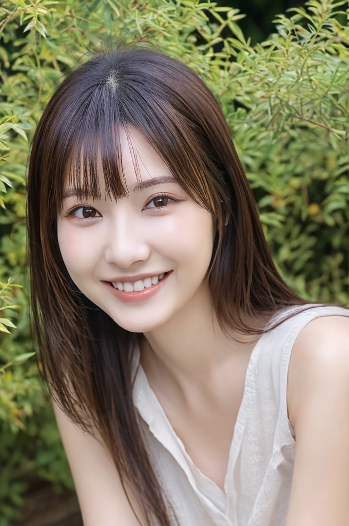 Minami Hamabe,(highest quality,16k,High resolution:1.2),Dark brown long hair,Girls in their 20s,Very detailed,One Girl,A beautiful 26 year old woman,(Minami Hamabe:1.3),(smile),garden,(high quality,ultra detailed,best quality,masterpice,4k,taken by nikon d750:1.0)