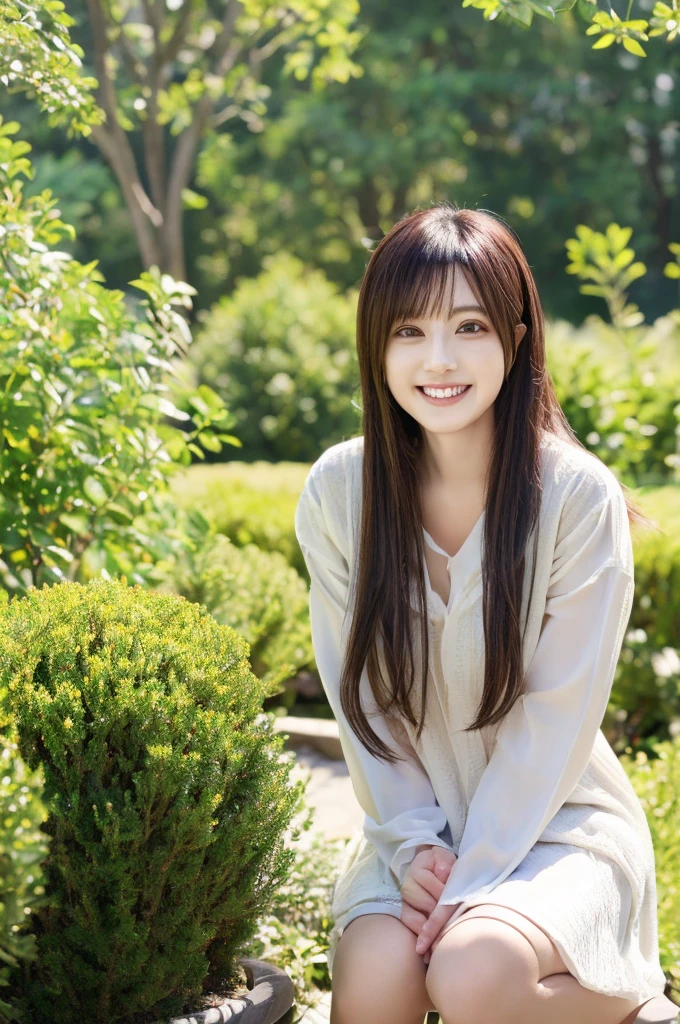 Minami Hamabe,(highest quality,16k,High resolution:1.2),Dark brown long hair,Girls in their 20s,Very detailed,One Girl,A beautiful 26 year old woman,(Minami Hamabe:1.3),(smile),garden,(high quality,ultra detailed,best quality,masterpice,4k,taken by nikon d750:1.0)