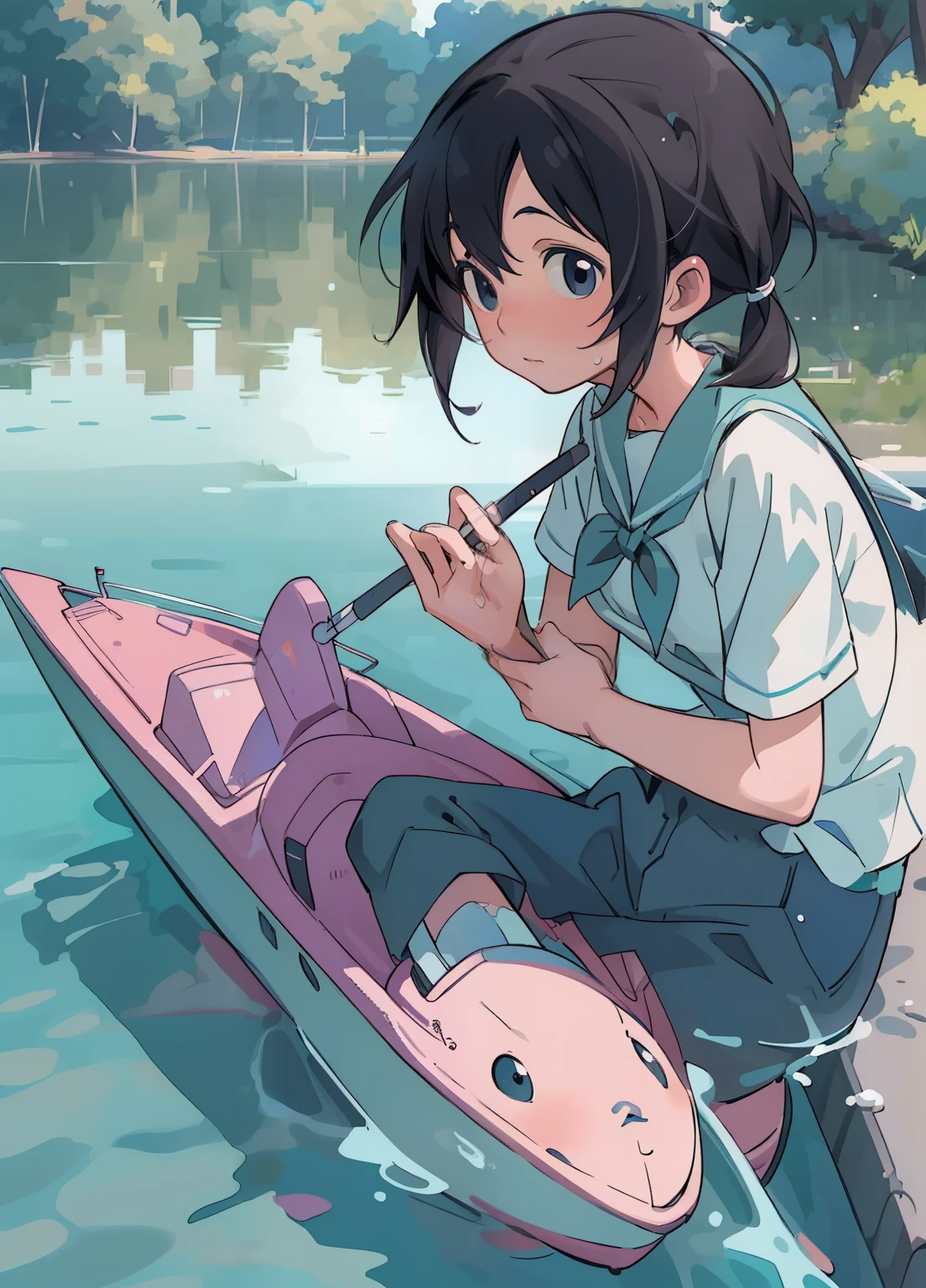 (masterpiece、Highest quality、Highest quality、Official Art、Beautiful and beautiful:1.2)、(One girl:1.3)Hatsune Miku、Twin tails,Beautiful breasts,There is a man in a speedboat on the water., Makoto Takahashi, umanosuke iida, nobutaka ike, matoko shinkai, Hiroshi Honda, amazing, hiroyuki kato, Shichiro Kobayashi, daisuke tsutsumi, sadamoto yoshiyuki, hiroyuki-mitsume takahashi