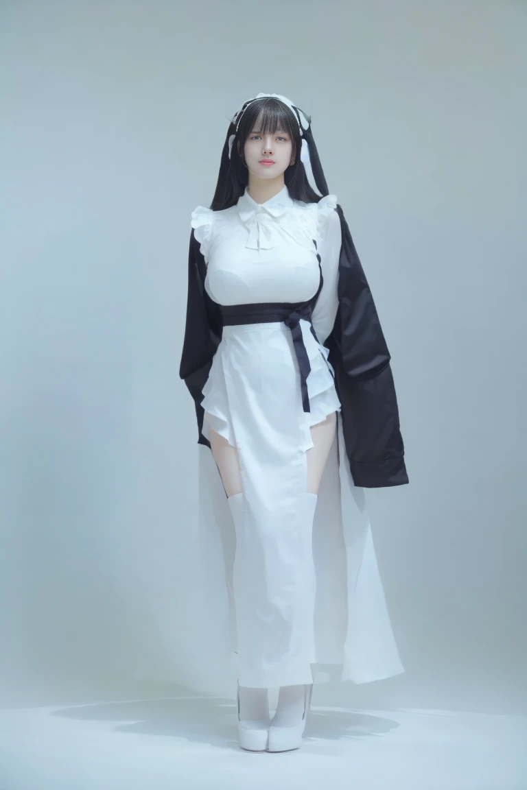 Japanese, beautiful girl, dark atmosphere, white magician, leather, silk, luxurious bustier, white cloak, mini skirt, hood, garter, decoration, white background, studio lighting, long boots, luxurious gloves, upper body, long hair, looking down, attack, long hair, white