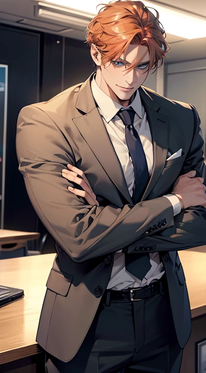 (best quality,4k,8k,highres,masterpiece:1.2),ultra-detailed,(realistic,photorealistic,photo-realistic:1.37),1 man,31 years old,mature man,very handsome,without expression,smile,short grey b
Orange hair,blue eyes,penetrating gaze,perfect face without errors,imposing posture,businessman,office background,cinematic lighting,hdr image