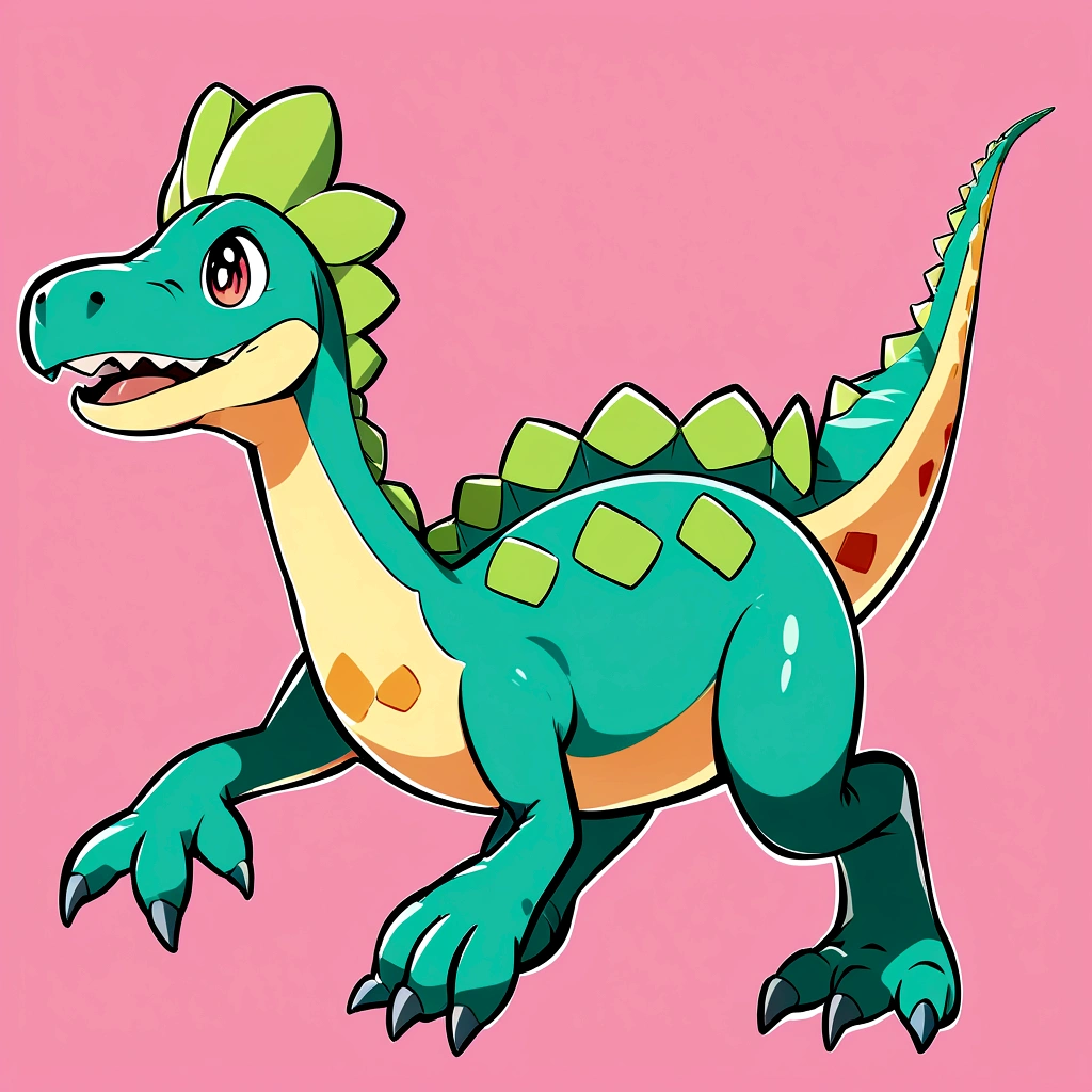 Create a highly detailed and stylized digital artwork of a dinosaur for a children's bedroom wall art, optimized for A4 size. The dinosaur should be depicted in a cartoon animation style with vibrant colors and a playful, friendly expression. The design should include intricate details, such as textured skin, expressive eyes, and dynamic poses. The background should be simple and pastel-toned to complement the dinosaur's vibrant appearance without detracting from the character. The overall design should be engaging, full of personality, and visually striking, perfect for captivating a child's imagination.