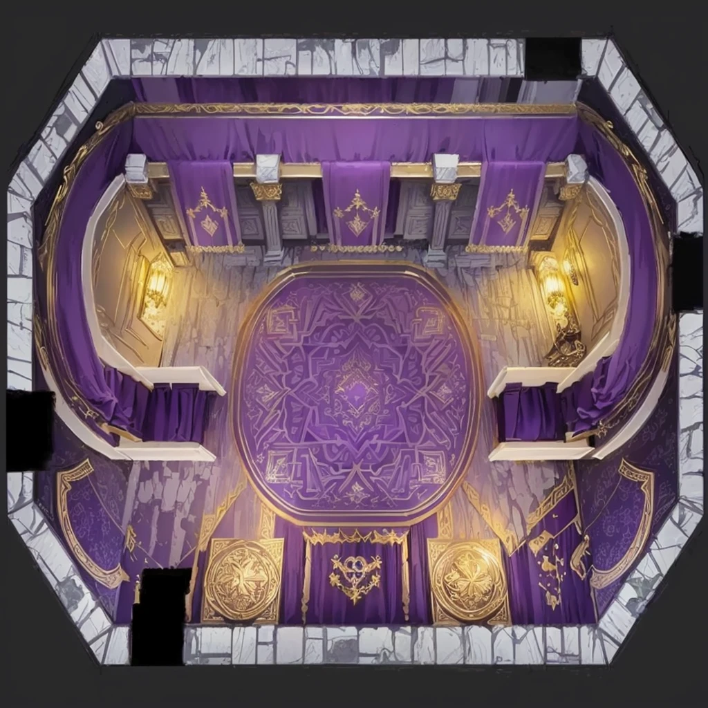 Purple and Gold Room,Purple carpet, decadent The Golden Throne Room, exquisitely designed The Golden Throne Room, The Golden Throne Room, Stunning mysterious background, odin's stone Arena Background, Palace Background, Kingdom of Light Background, rustic The Golden Throne Room, The intricate interior of the castle, Purple and gold color scheme, Arena Background, ballroom background, Detailed game art, Gorgeous border + Concept Art