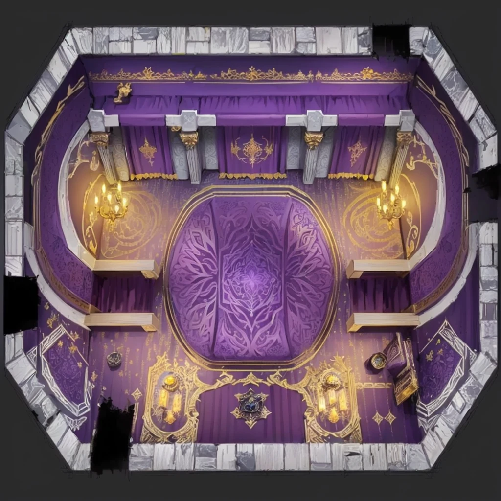 Purple and Gold Room,Purple carpet, decadent The Golden Throne Room, exquisitely designed The Golden Throne Room, The Golden Throne Room, Stunning mysterious background, odin's stone Arena Background, Palace Background, Kingdom of Light Background, rustic The Golden Throne Room, The intricate interior of the castle, Purple and gold color scheme, Arena Background, ballroom background, Detailed game art, Gorgeous border + Concept Art
