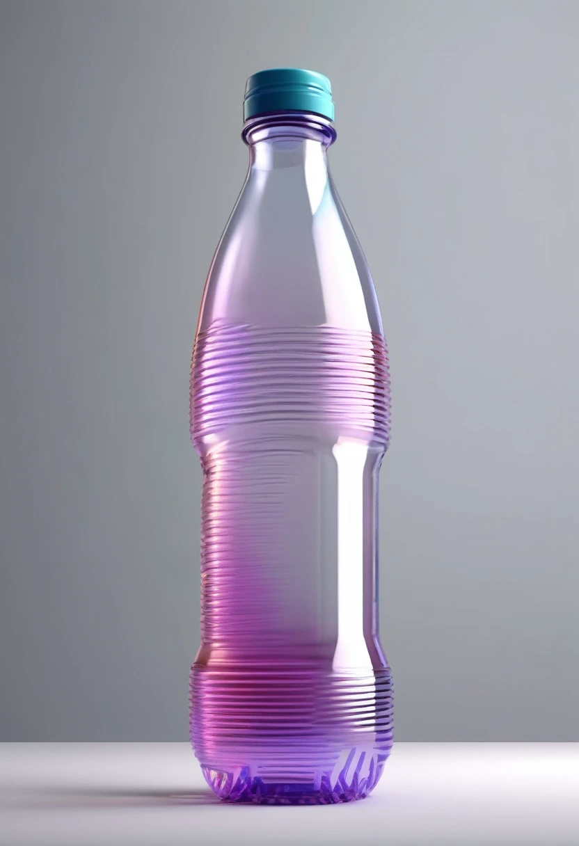 high detail, transparent PET bottle, from the top in a gradient trasformation in a spiral shape disintegration effect creating a thread, realistic, render 3d, 8k