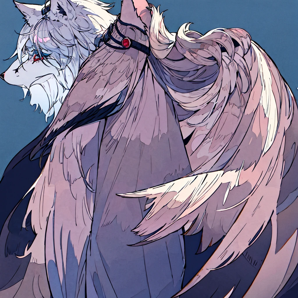 - Wolf woman wearing a white shirt with long sleeves.
- Black tight pants.
- Long, pointed wolf ears, White color.
- Long hair, white and messy, that reaches beyond your waist.
- Ojos rEyes o rosados, that stand out on his pale face.
- Cola peluda y larga que coincide con el color de su Hair blanco.
- Bare feet shaped like a wolf.
- A Wolf Woman.
- Big wolf ears - White hair - Squinted eyes with red pupils and white eyelashes - Black pants - White wolf tail - Lupine appearance - intense look, haunting - White (Hair)
- Negro (pants)
- Red/rosado (Eyes)
- white (ears and tail)