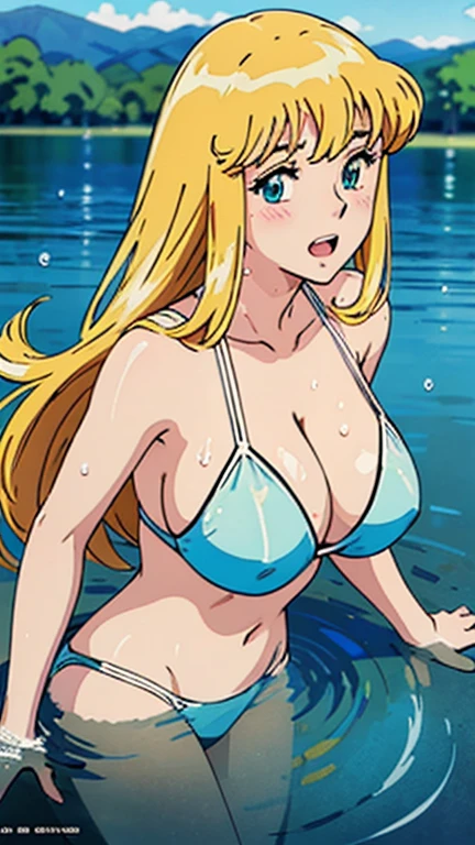 Reiko_iwife,
One girl,
Blonde, Long Hair, (Huge saggy breasts), (Beautiful Nudes), Cleavage,
Adhering water droplets,Adherent mucus,
(wood々),(river),
(Swimming in the sea),(Immersed in water:1.8),
(Swim ring),(Half-body bath),
(Blue triangle bikini:1.0),
expression(Puzzled),(blush,Close ~ eyes,Open Mouth),
Anime cel style,
masterpiece,
Highest quality,
High resolution,
(Anime Color,Megami Magazine:1.2,Anime poster style,Anime key visual,sharp,8K,Realistic),
(Beautiful Eyes,Perfect body contours,Perfect Arms,Perfect Fingers,Beautiful Face,Perfect body,Shiny skin),
