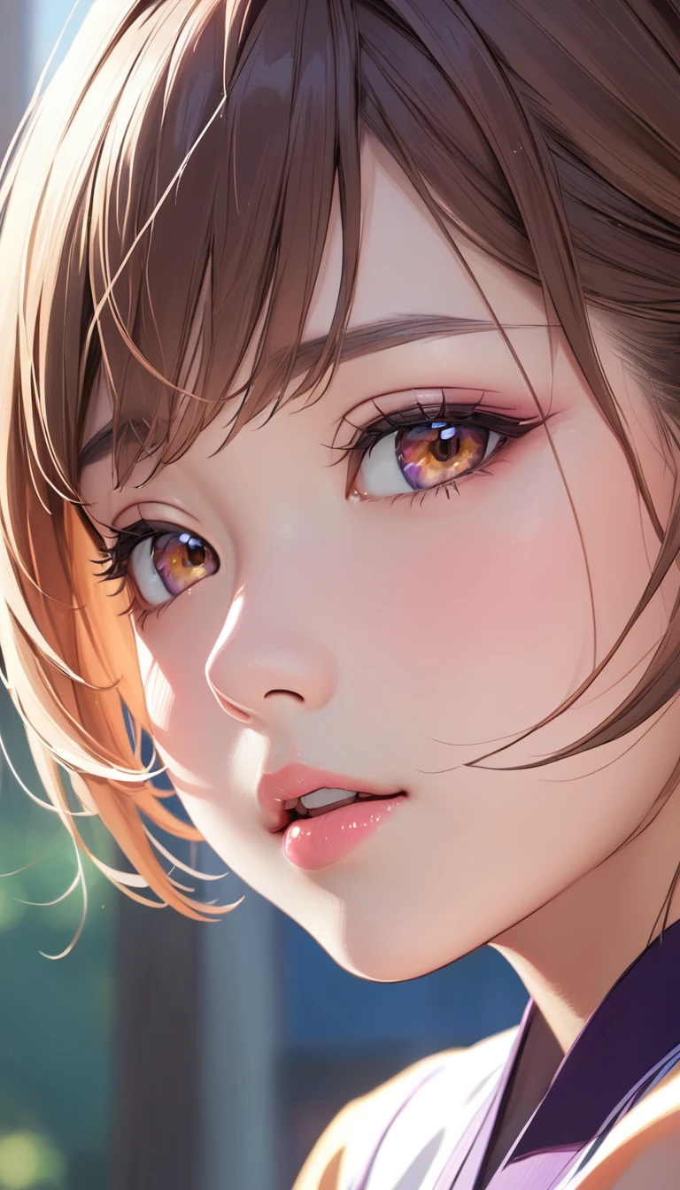 ２Close up of 10 year old Japanese girl climaxing face&#39;Eyes wearing silver-white mirrored lens sunglasses、I looked at the world reflected in the lenses of my sunglasses..(Side Pony,Colorful Hair), 