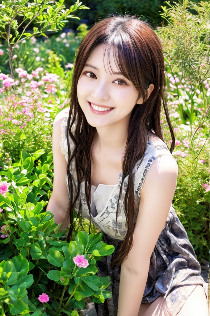 Minami Hamabe,(highest quality,16k,High resolution:1.2),Dark brown long hair,Girls in their 20s,Very detailed,One Girl,A beautiful 26 year old woman,(Minami Hamabe:1.3),(smile),garden,(high quality,ultra detailed,best quality,masterpice,4k,taken by nikon d750:1.0)