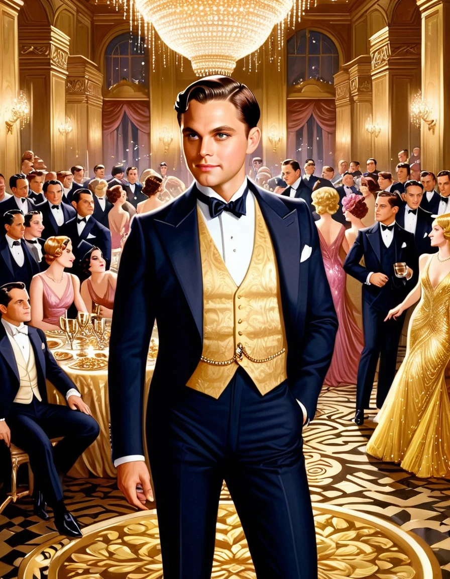 "I was within and without, simultaneously enchanted and repelled by the inexhaustible variety of life."

Image Prompt: Depict a scene where the protagonist, Nick Carraway, stands on the periphery of a lavish party, experiencing a mix of fascination and detachment from the extravagance and excess.