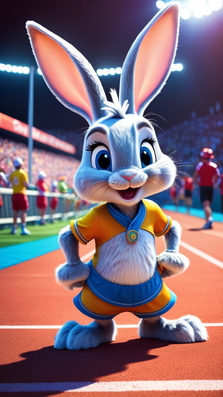 The rabbit  at the starting line，Ready to start the game,Color saturation，Disney style