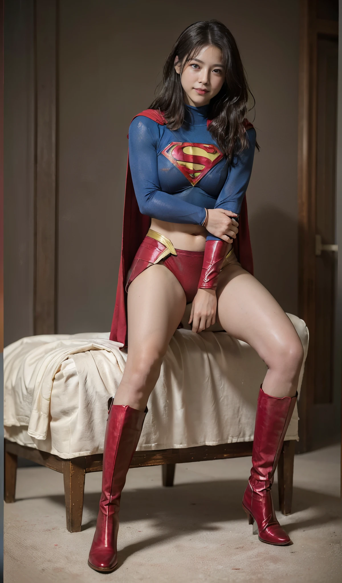 No background、(((Sweating profusely))).(((Beautiful legs in black tights.)))、(((Legally express the beauty of your smile)))、((((Make the most of your original images)))、(((体にぴったりフィットするSupergirl Costume)))、(((Supergirl Costume)))、(((short and beautiful hair)))、(((suffering)))、(((Please wear black tights....、Wear red boots)))、((Best image quality、8K))、((Highest quality、8K、masterpiece:1.3))、(((Preserve background )))、Sharp focus:1.2、Beautiful woman with perfect figure:1.lim Abs:1.2、Wet body:1.5、Highly detailed face and skin texture、8K