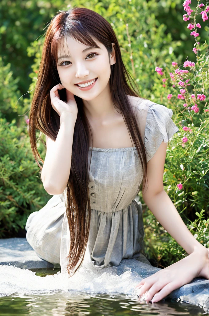 Minami Hamabe,(highest quality,16k,High resolution:1.2),Dark brown long hair,Girls in their 20s,Very detailed,One Girl,A beautiful 26 year old woman,(Minami Hamabe:1.3),(smile),garden,(high quality,ultra detailed,best quality,masterpice,4k,taken by nikon d750:1.0)