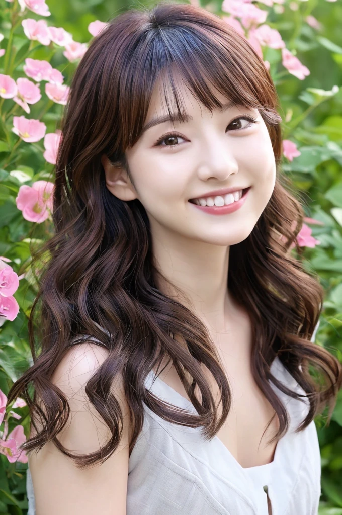 Minami Hamabe,(highest quality,16k,High resolution:1.2),Dark brown long hair,Girls in their 20s,Very detailed,One Girl,A beautiful 26 year old woman,(Minami Hamabe:1.3),(smile),garden,(high quality,ultra detailed,best quality,masterpice,4k,taken by nikon d750:1.0)