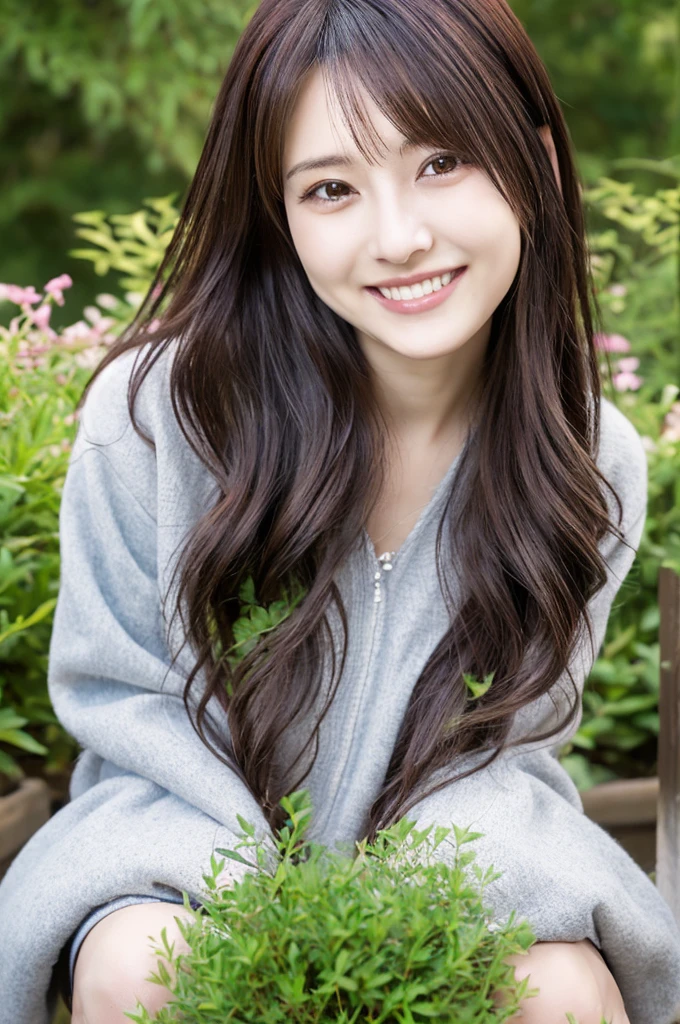 Minami Hamabe,(highest quality,16k,High resolution:1.2),Dark brown long hair,Girls in their 20s,Very detailed,One Girl,A beautiful 26 year old woman,(Minami Hamabe:1.3),(smile),garden,(high quality,ultra detailed,best quality,masterpice,4k,taken by nikon d750:1.0)