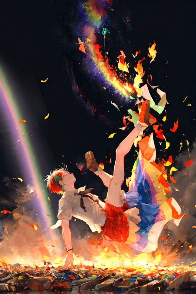 Rainbow flag catching fire and falling apart