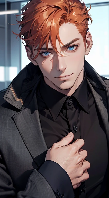 (best quality,4k,8k,highres,masterpiece:1.2),ultra-detailed,(realistic,photorealistic,photo-realistic:1.37),1 man,31 years old,mature man,very handsome,without expression,smile,short grey b
Orange hair,blue eyes,penetrating gaze,perfect face without errors,imposing posture,businessman,office background,cinematic lighting,hdr image