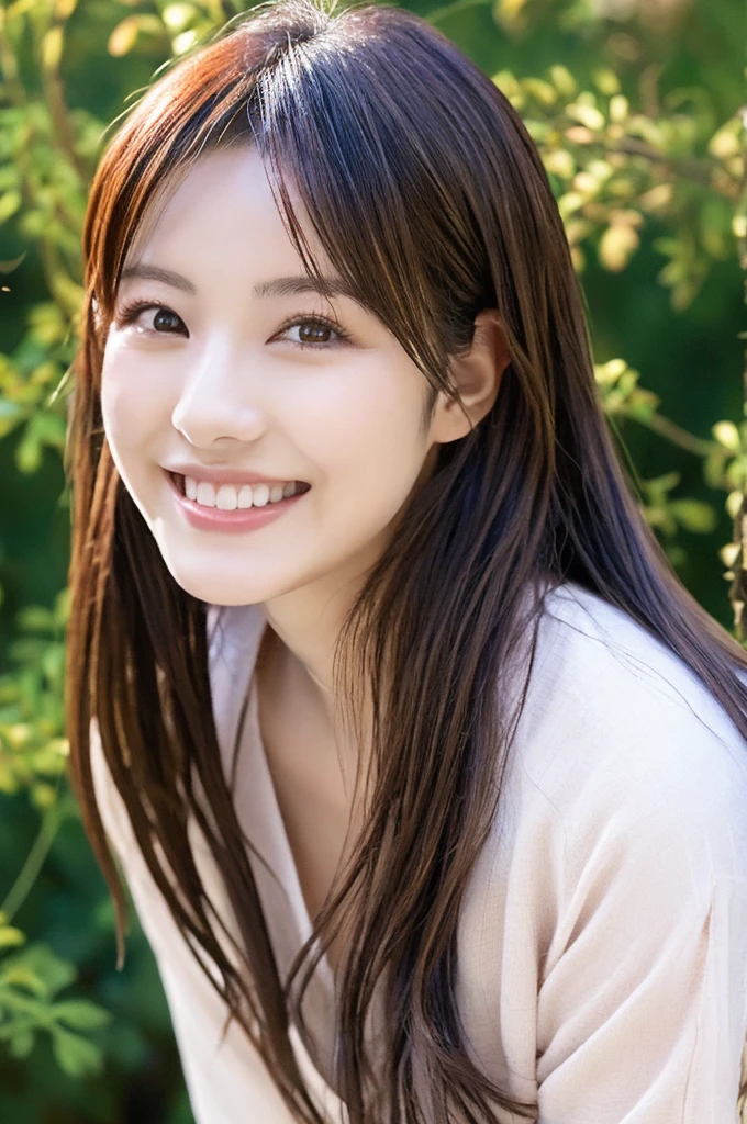 Minami Hamabe,(highest quality,16k,High resolution:1.2),Dark brown long hair,Girls in their 20s,Very detailed,One Girl,A beautiful 26 year old woman,(Minami Hamabe:1.3),(smile),garden,(high quality,ultra detailed,best quality,masterpice,4k,taken by nikon d750:1.0)