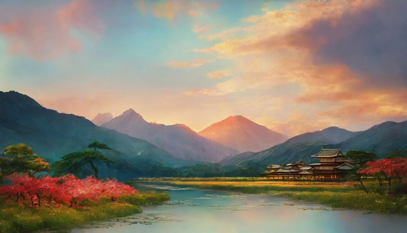 Japanese countryside,Mountains and Rivers,Summer sky,Blur the background,Glitter effect,Highest quality, 8K, High resolution, masterpiece:1.2, Very detailed, Realistic:1.37, High resolution, 超High resolution, Ultra-fine painting, Very detailed, Professional, Vibrant colors