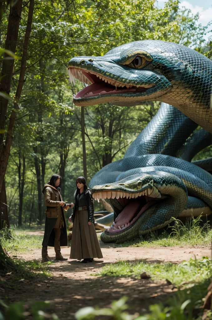 A is about to be eaten by a giant snake