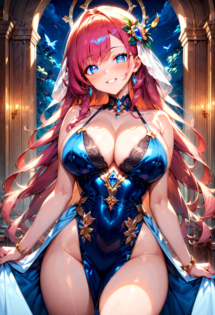 score_9, score_8_up, score_7_up, score_6_up, cleavage,Masterpiece, ultra detailed, high quality, 8k cg, big breasts, layladef, night, blush, smile, bright eyes, standing, (eyes shining:1.5), detailed