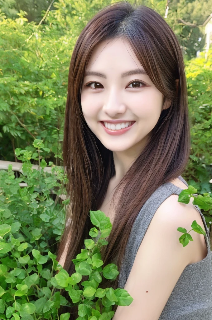 Minami Hamabe,(highest quality,16k,High resolution:1.2),Dark brown long hair,Girls in their 20s,Very detailed,One Girl,A beautiful 26 year old woman,(Minami Hamabe:1.3),(smile),garden,(high quality,ultra detailed,best quality,masterpice,4k,taken by nikon d750:1.0)