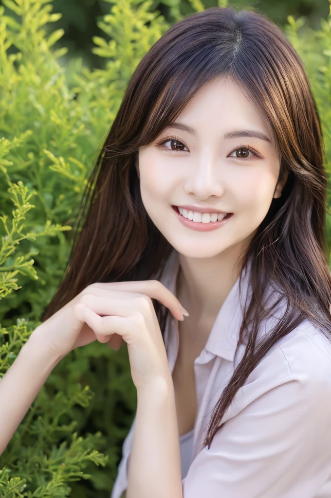 Minami Hamabe,(highest quality,16k,High resolution:1.2),Dark brown long hair,Girls in their 20s,Very detailed,One Girl,A beautiful 26 year old woman,(Minami Hamabe:1.3),(smile),garden,(high quality,ultra detailed,best quality,masterpice,4k,taken by nikon d750:1.0)