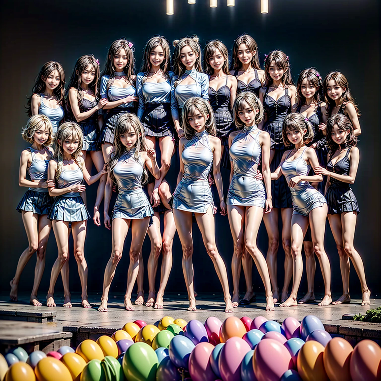 ((ExtremelyDetailed (PUNIPUNI KAWAII 12 Girls in a row:1.37) Shibuya Hachiko-mae scramble crossing)), (masterpiece 8K TopQuality:1.2) (ProfessionalPhoto:1.37), {(Standing Full Body:1.2)|Dancing}, Different types of hair colors, {((White skinny Athletic wear))|SchoolUniform|Tutu}, {(Hidden Hand)|(Corrected BabyLike hand)}, (Joyful Expressions LifeLike Rendering), PerfectLighting (RainbowColor particles:1.2)(Dazzling Blurred ColorfulLights) MotionBlur BREAK (Acutance:0.8) Impeccable Radiant PearlSkin with Transparency . (((no extra limbs)))