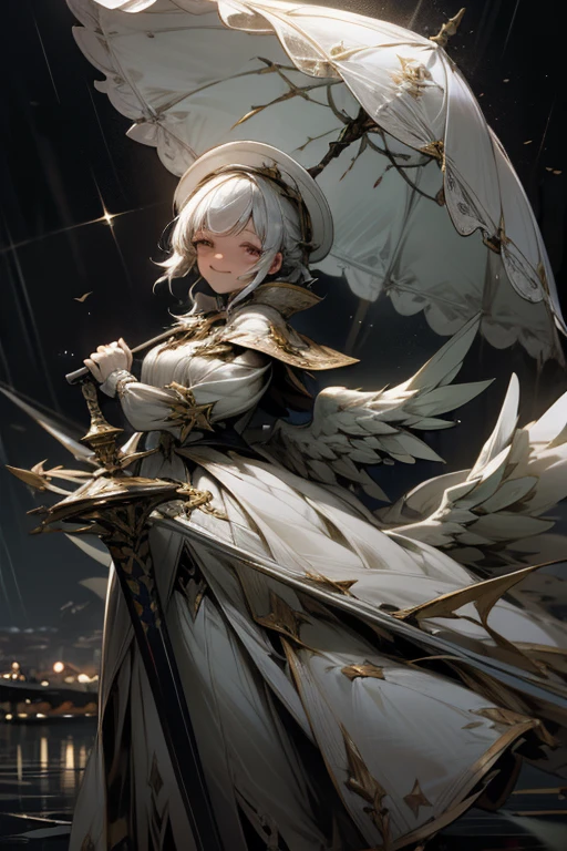 magician,White Dress,Angel Wings,Big umbrella,Rapier,heavy rain,destruction,Crazy,darkness,smile,I&#39;m sick,masked face,human_no,droid,Deus Ex Machina,Light effects,Persona,horror style,artistic,rearistc,Black and grey world,perfect face,perfect face,dark fantasy,Mecha face behind,